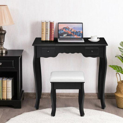 Costway Black Mirrored Bathroom Dressing Vanity Table Set w/ Stool