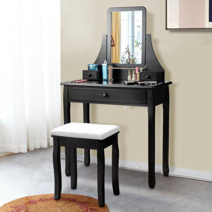 Costway Black Square Mirrored Vanity Dressing Table Set with 3 Storage Boxes