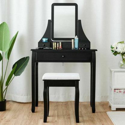 Costway Black Square Mirrored Vanity Dressing Table Set with 3 Storage – US  Bath Store