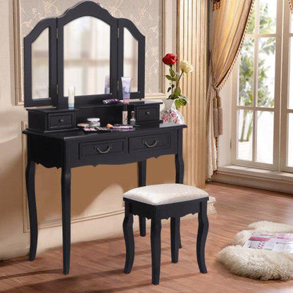 Costway Black Vanity Makeup Dressing Table with Tri Folding Mirror + 4 – US Bath Store