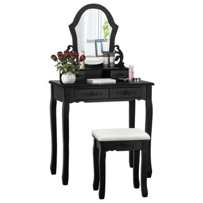Costway Black Vanity Makeup Dressing Table with a Mirror and 4 Drawers