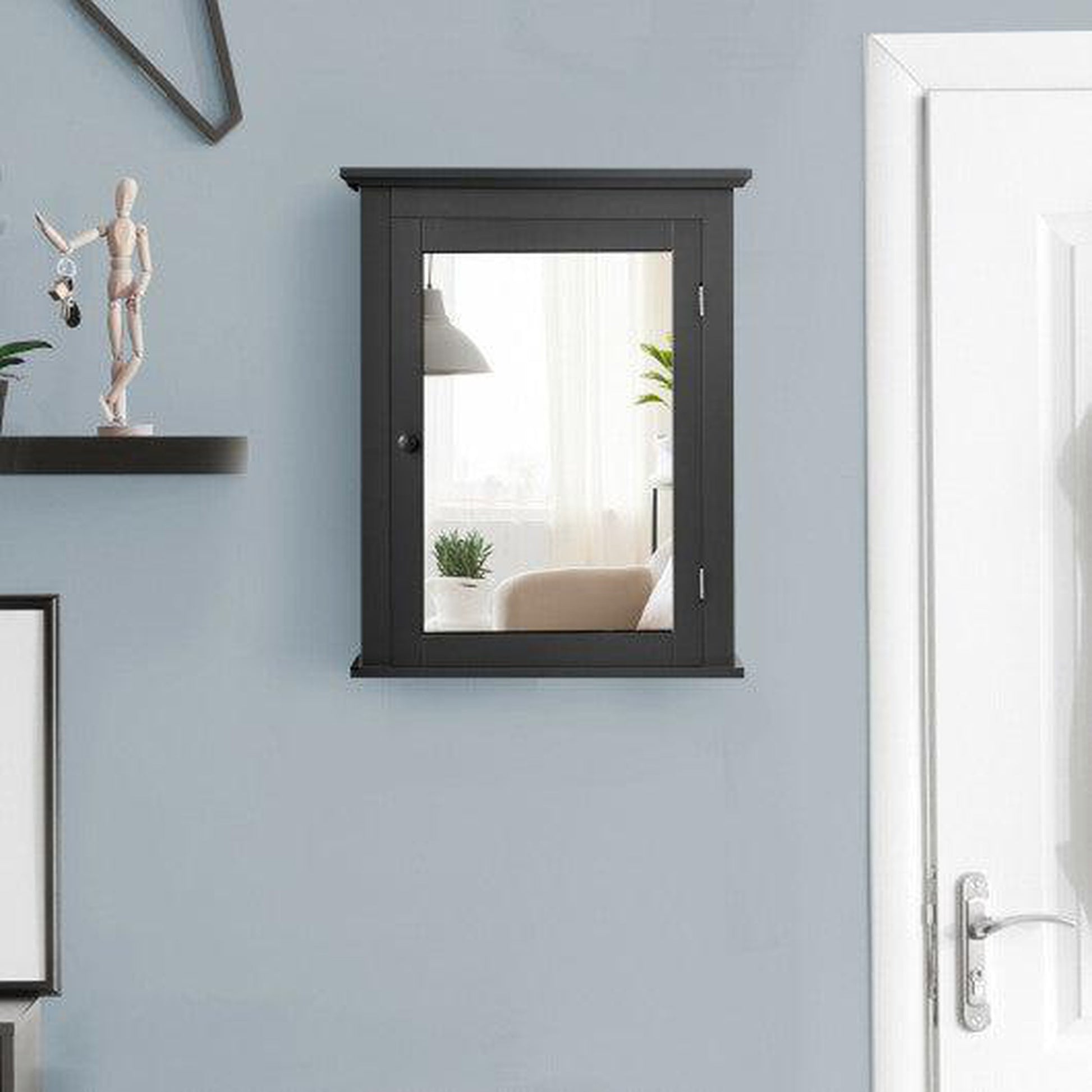Costway Black Wall Mounted Bathroom Mirror Cabinet with 5-level Height-adjustable Shelf