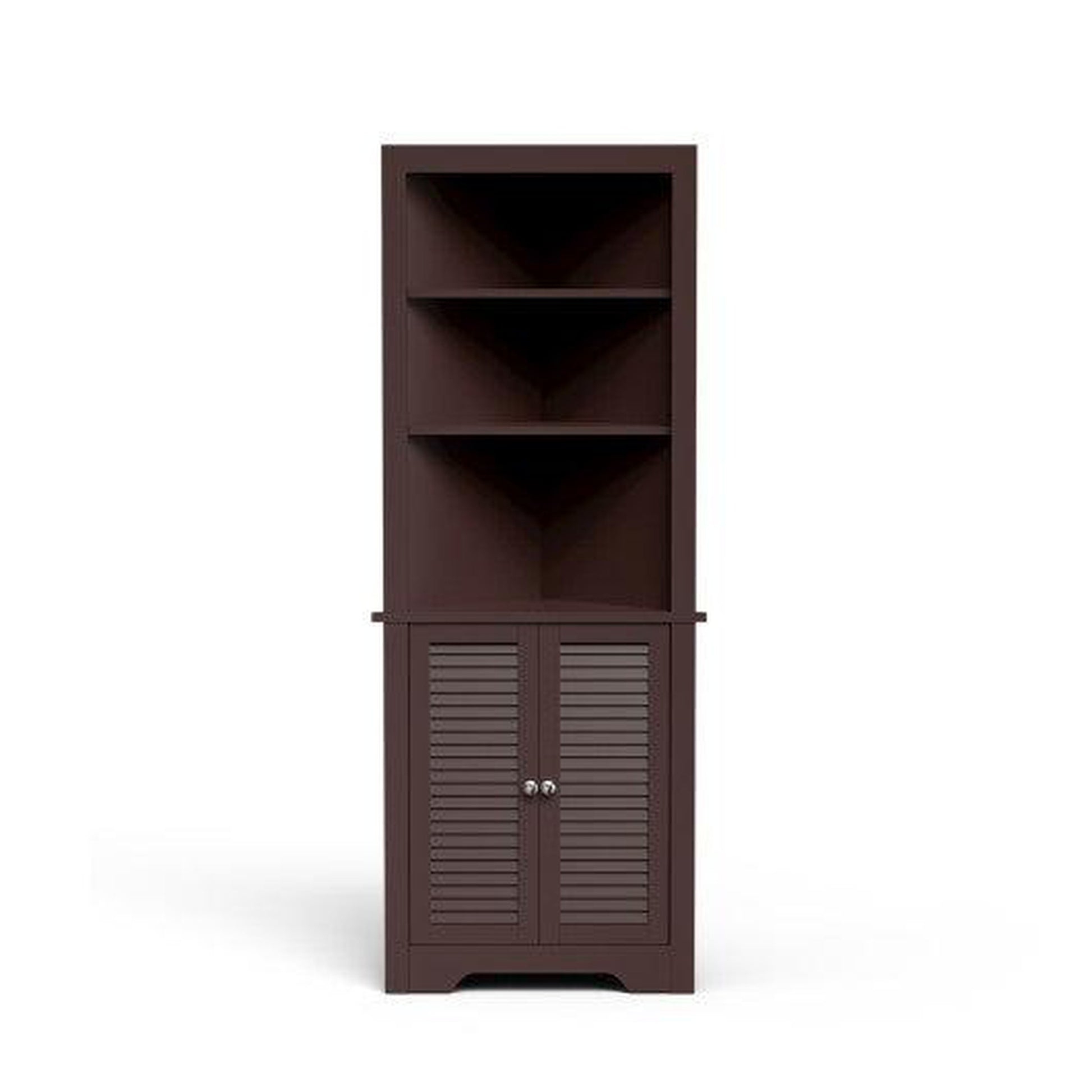 Costway Brown Free Standing Tall Bathroom Corner Storage Cabinet with 3 Shelves