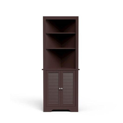 Costway Brown Free Standing Tall Bathroom Corner Storage Cabinet with 3 Shelves
