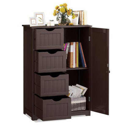 Costway Brown Standing Indoor Wooden Cabinet with 4 Drawers
