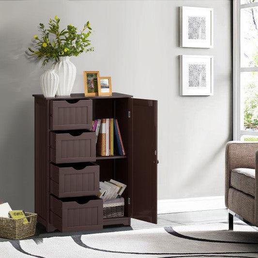 Costway Brown Standing Indoor Wooden Cabinet with 4 Drawers