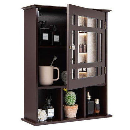 Costway Brown Wall Mounted and Mirrored Bathroom Cabinet
