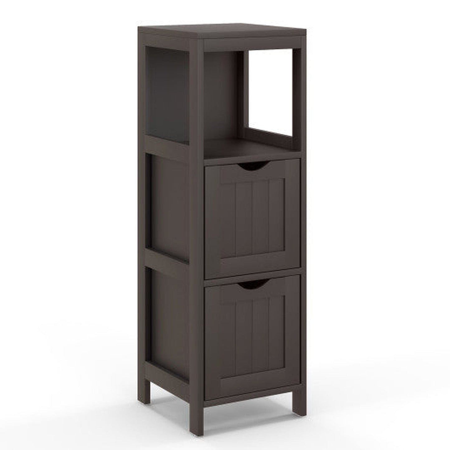 Costway Brown Wooden Bathroom Floor Cabinet with Removable Drawers