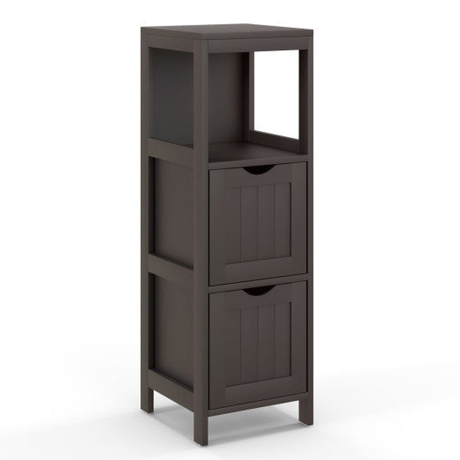 Costway Brown Wooden Bathroom Floor Cabinet with Removable Drawers