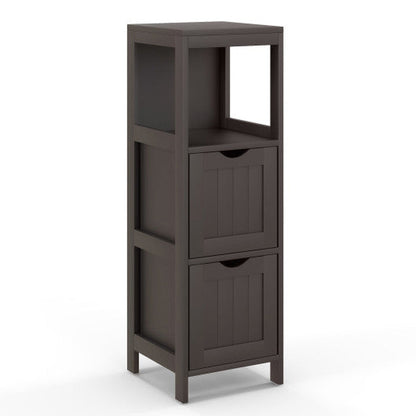 Costway Brown Wooden Bathroom Floor Cabinet with Removable Drawers