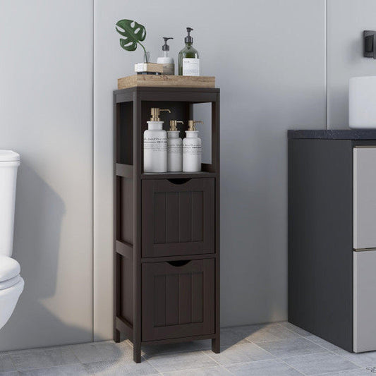 Costway Brown Wooden Bathroom Floor Cabinet with Removable Drawers