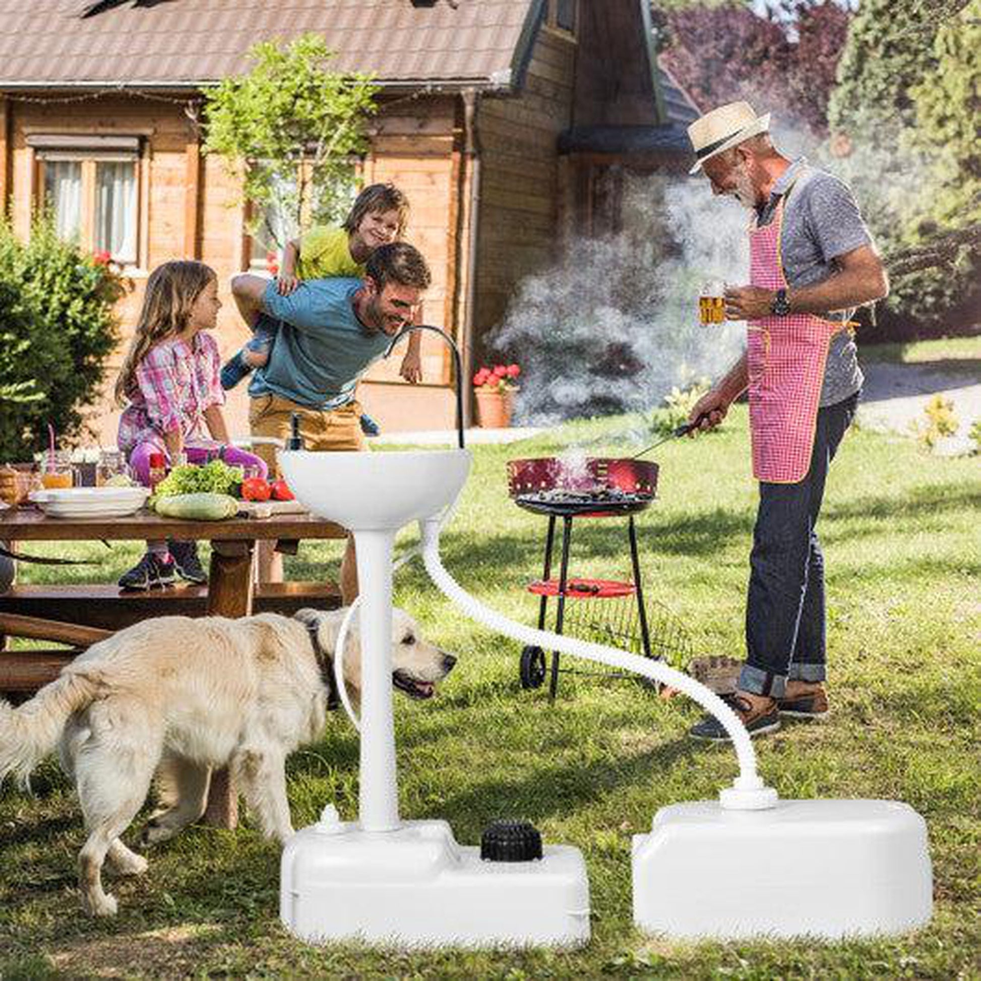 Costway Camping Hand Wash Station Basin Stand with 4.5 Gallon Tank