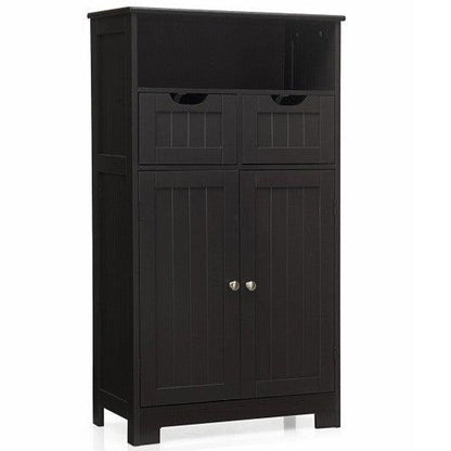 Costway Dark Brown Bathroom Wooden Side Cabinet with 2 Drawers and 2 Doors