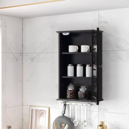 Costway Dark Brown Wall Mount Medicine Cabinet Multifunction Storage Organizer