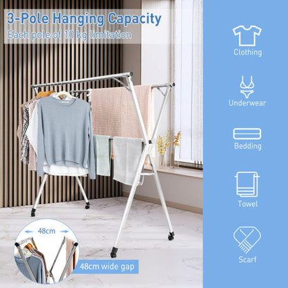 Costway Foldable Steel Clothes Drying Rack with 4 Universal Wheels for Laundry