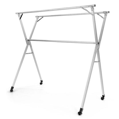 Costway Foldable Steel Clothes Drying Rack with 4 Universal Wheels for Laundry