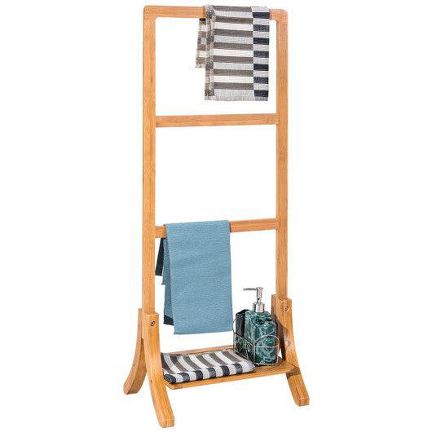 Costway Free Standing Bamboo Towel Rack with Bottom Shelf