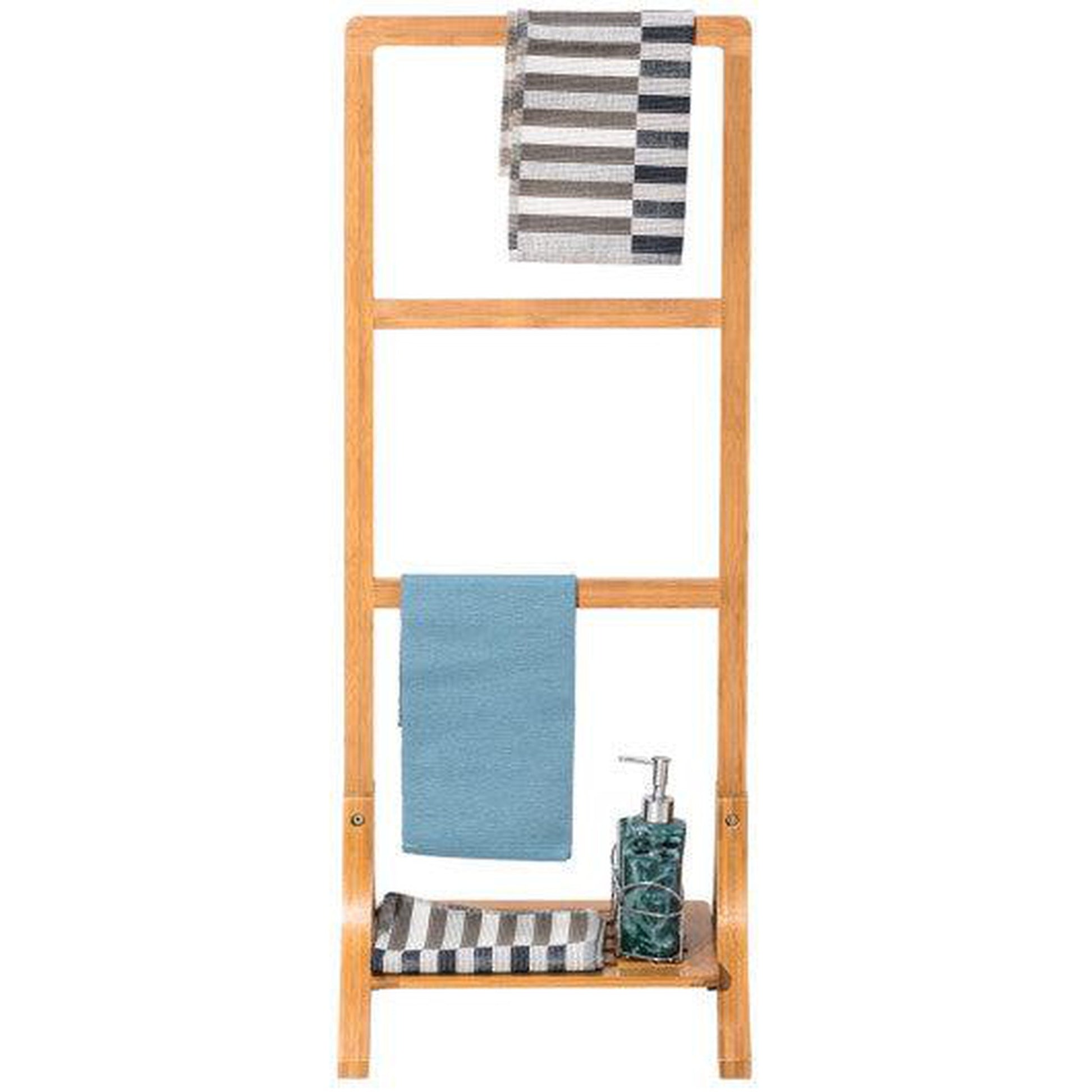 Costway Free Standing Bamboo Towel Rack with Bottom Shelf