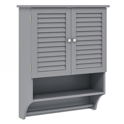 Costway Gray 2-Doors Bathroom Wall-Mounted Medicine Cabinet with Towel Bar