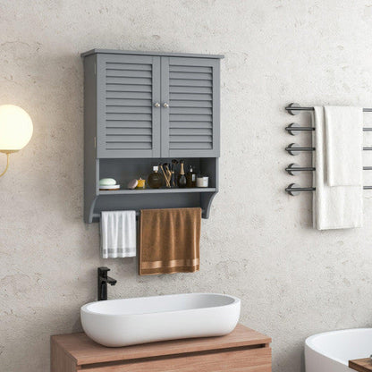 Costway Gray 2-Doors Bathroom Wall-Mounted Medicine Cabinet with Towel Bar