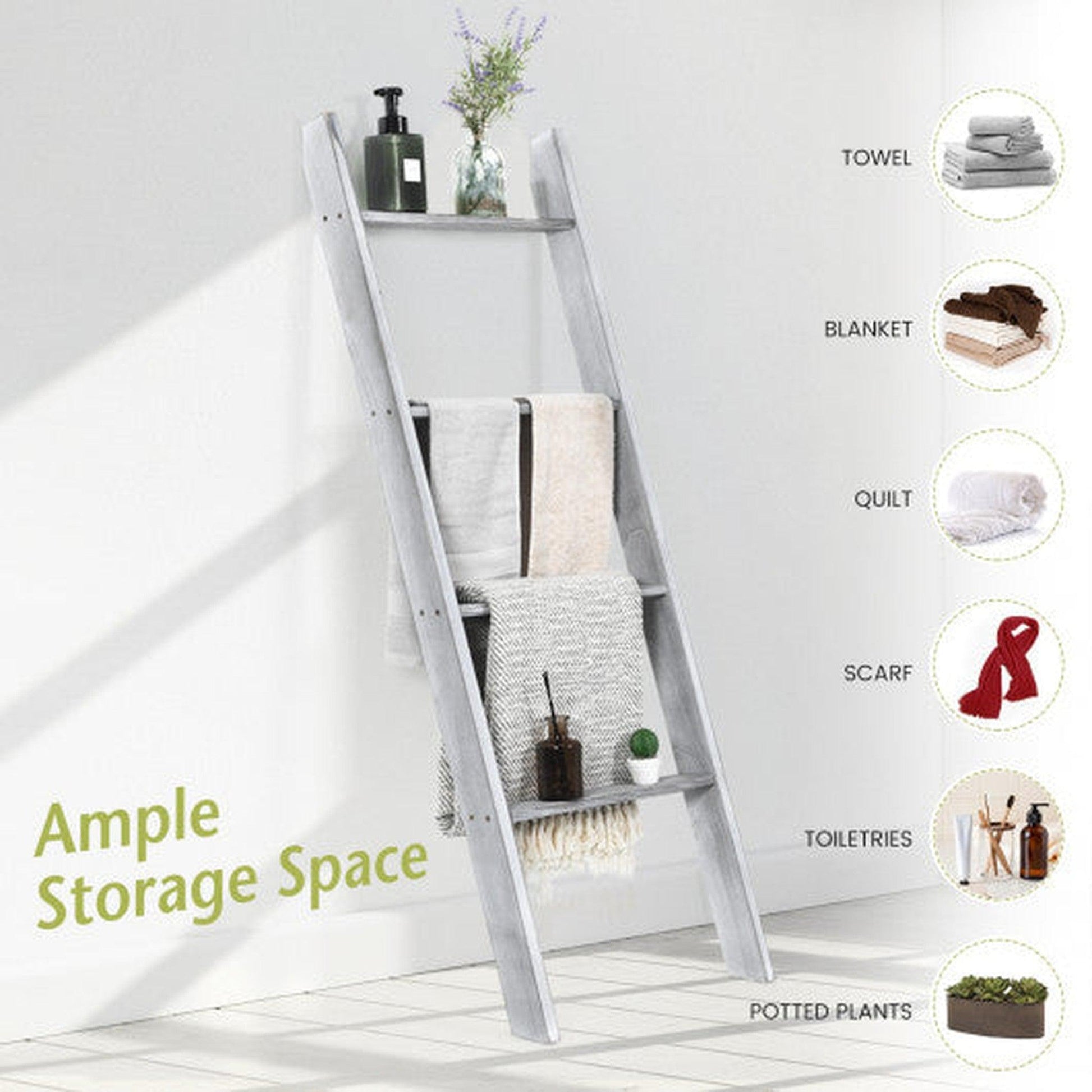 Costway Gray 4-Tier Wall Leaning Ladder Shelf Stand