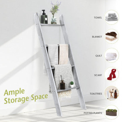 Costway Gray 4-Tier Wall Leaning Ladder Shelf Stand
