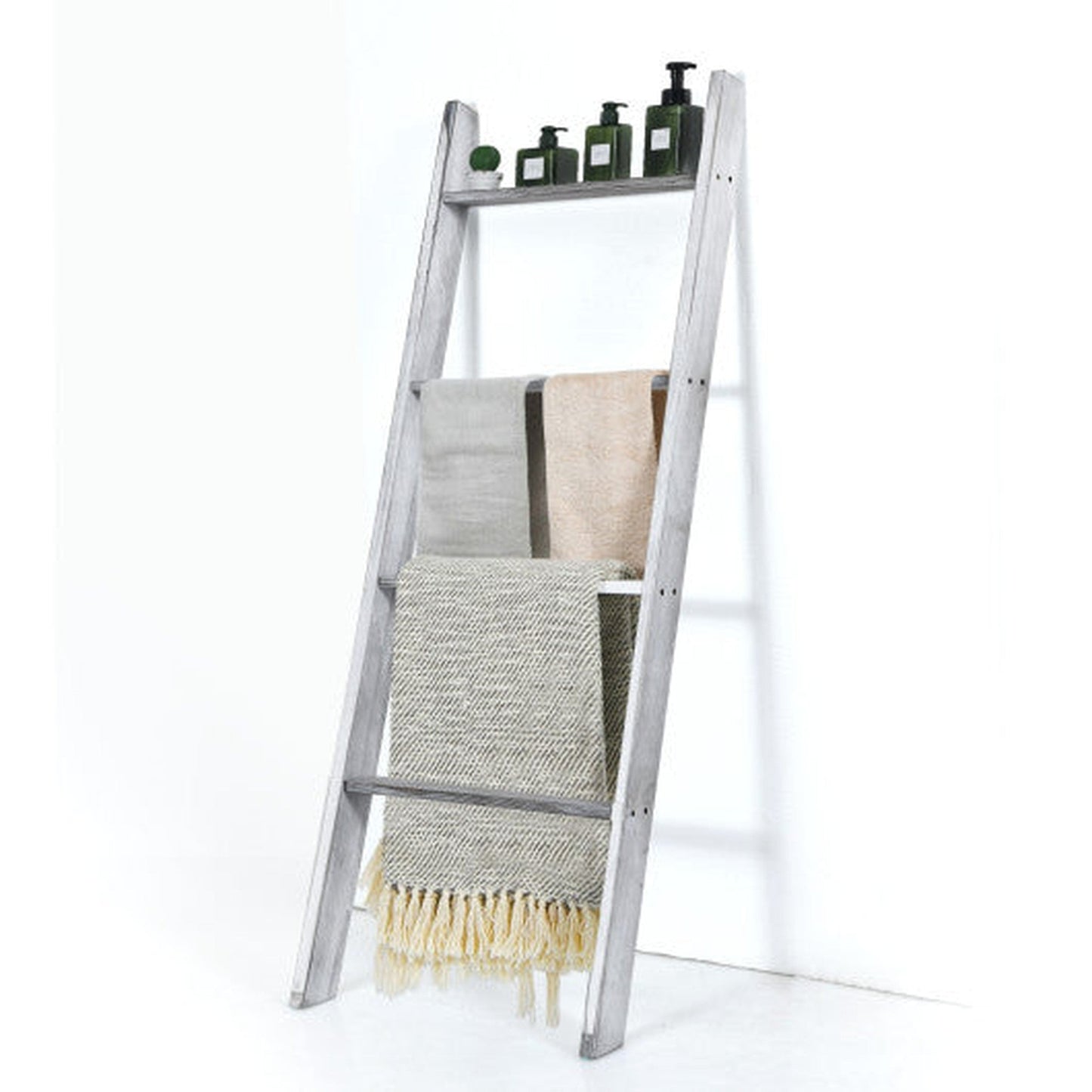 Costway Gray 4-Tier Wall Leaning Ladder Shelf Stand