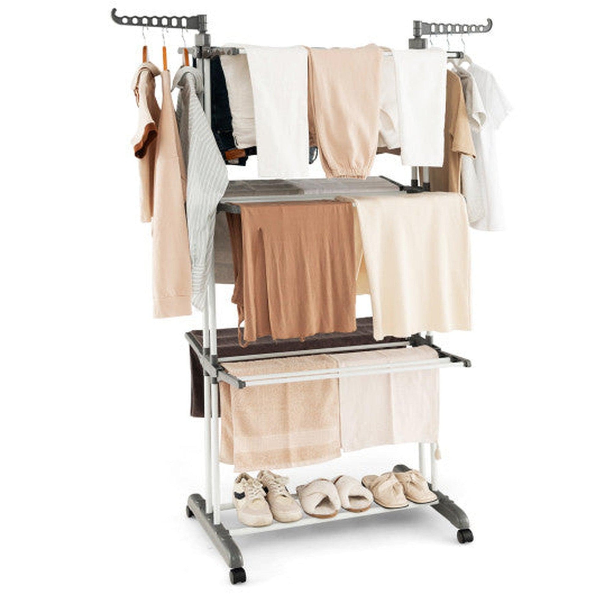 Costway Gray 4-tier Clothes Drying Rack with Rotatable Side Wings and Collapsible Shelves