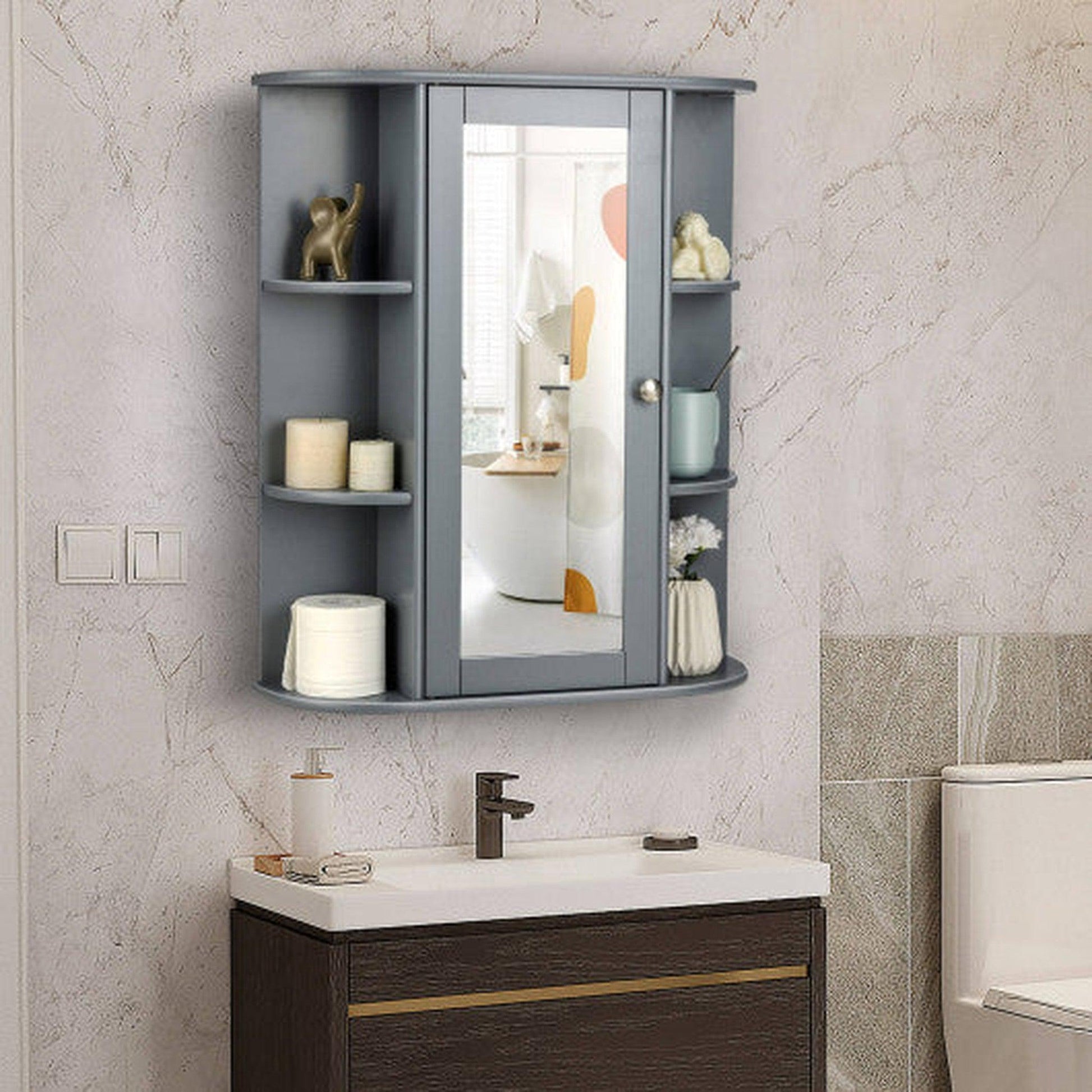 Costway Bathroom Cabinet Single Door Shelves Wall Mount Cabinet W/ Mirror  Organizer