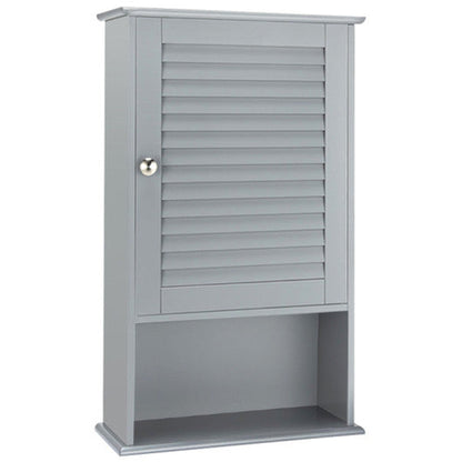 Costway Gray Bathroom Wall Mount Storage Cabinet Single Door with Height Adjustable Shelf