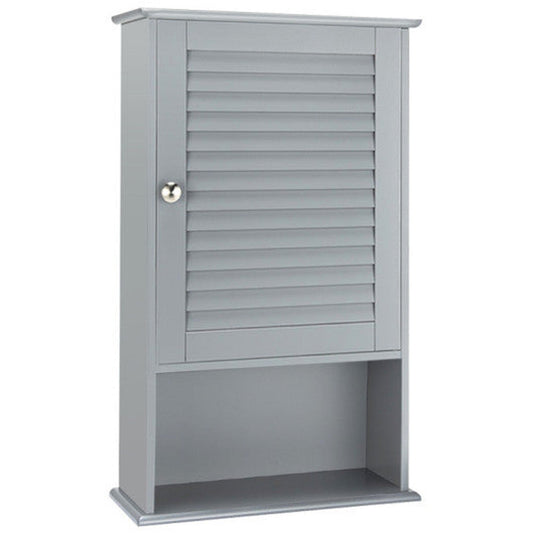 Costway Gray Bathroom Wall Mount Storage Cabinet Single Door with Height Adjustable Shelf