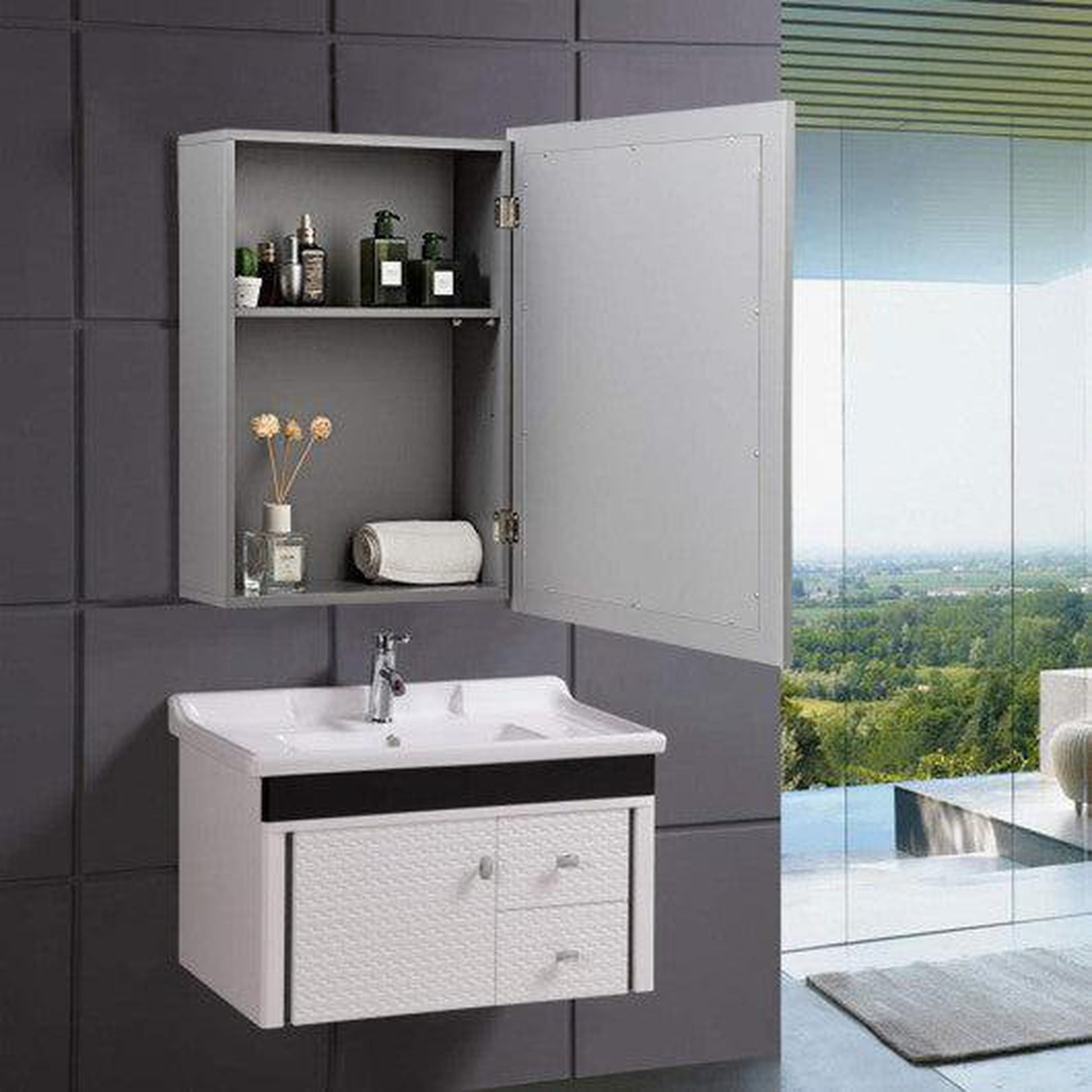 Costway Gray Wall-Mounted Mirrored Medicine Cabinet