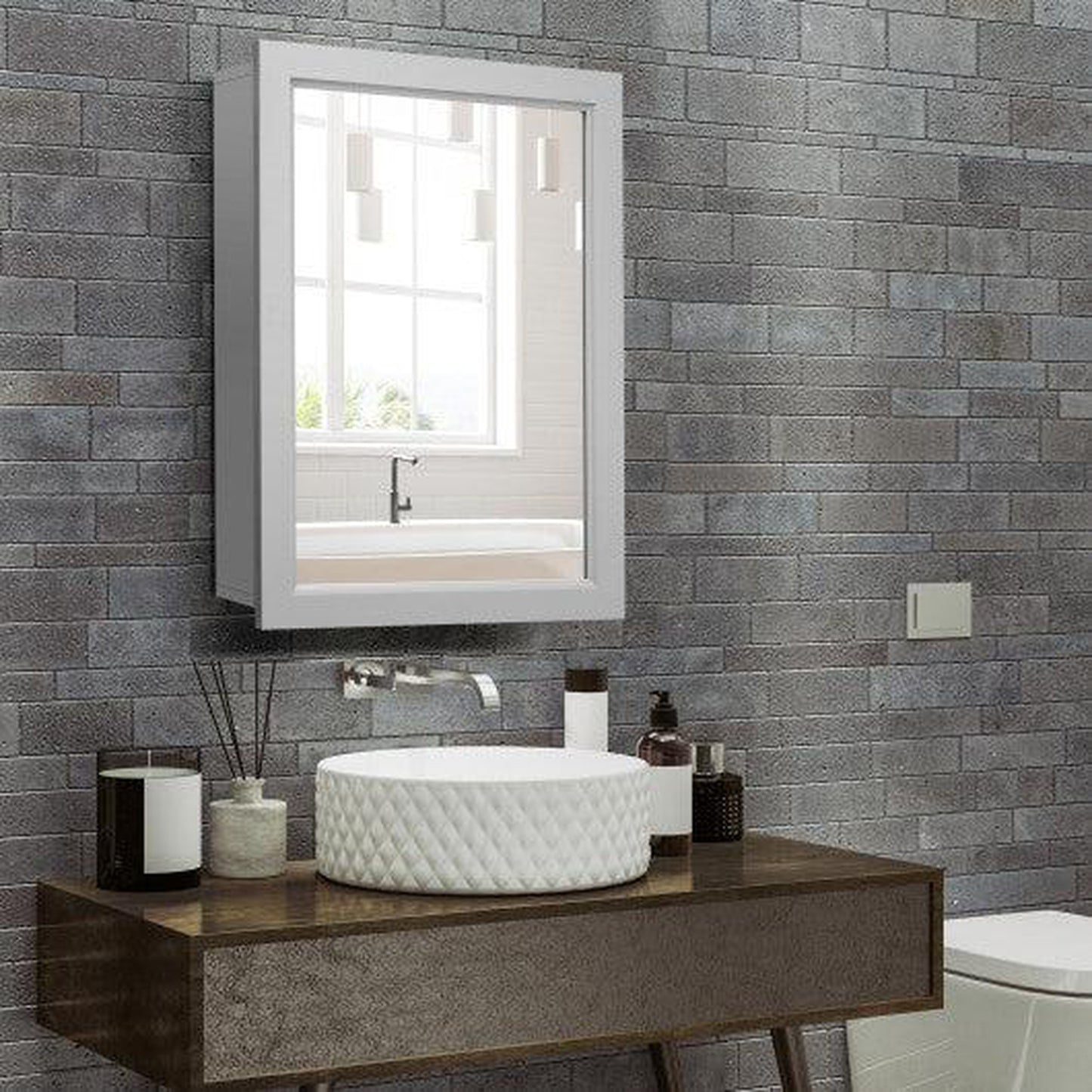 Costway Gray Wall-Mounted Mirrored Medicine Cabinet