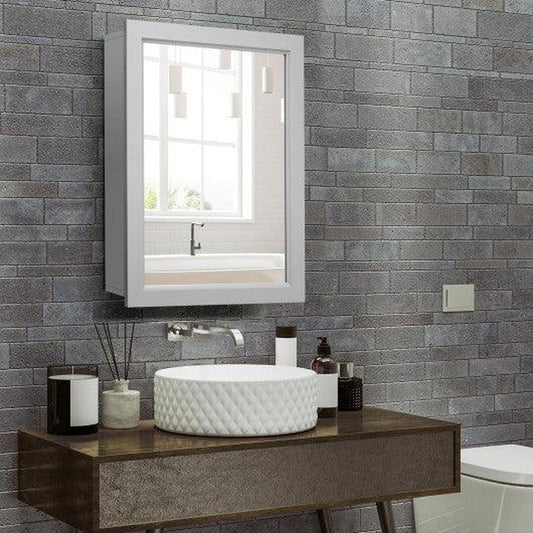 Costway Gray Wall-Mounted Mirrored Medicine Cabinet