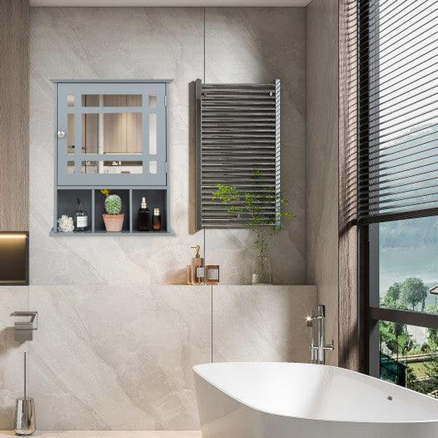 Costway Gray Wall Mounted and Mirrored Bathroom Cabinet