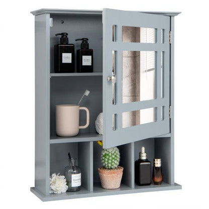 Costway Gray Wall Mounted and Mirrored Bathroom Cabinet