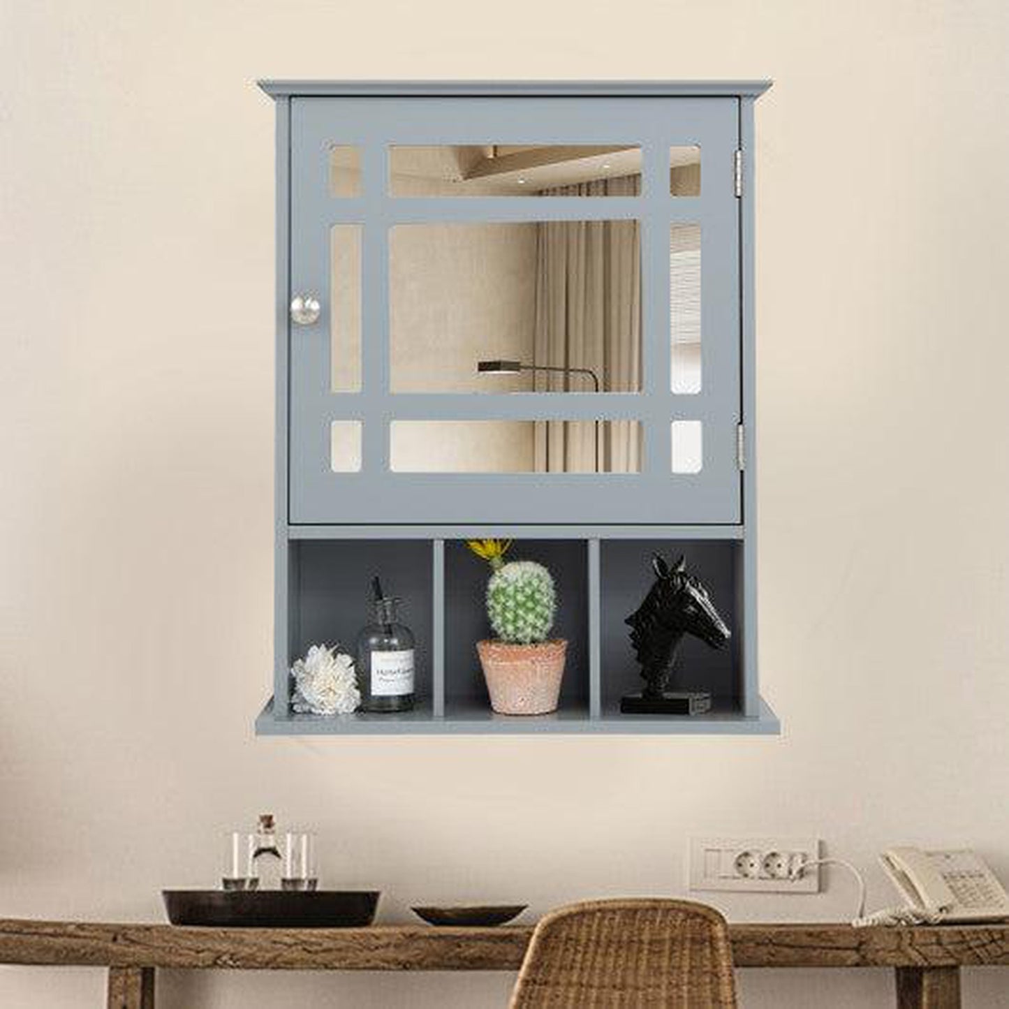 Costway Gray Wall Mounted and Mirrored Bathroom Cabinet