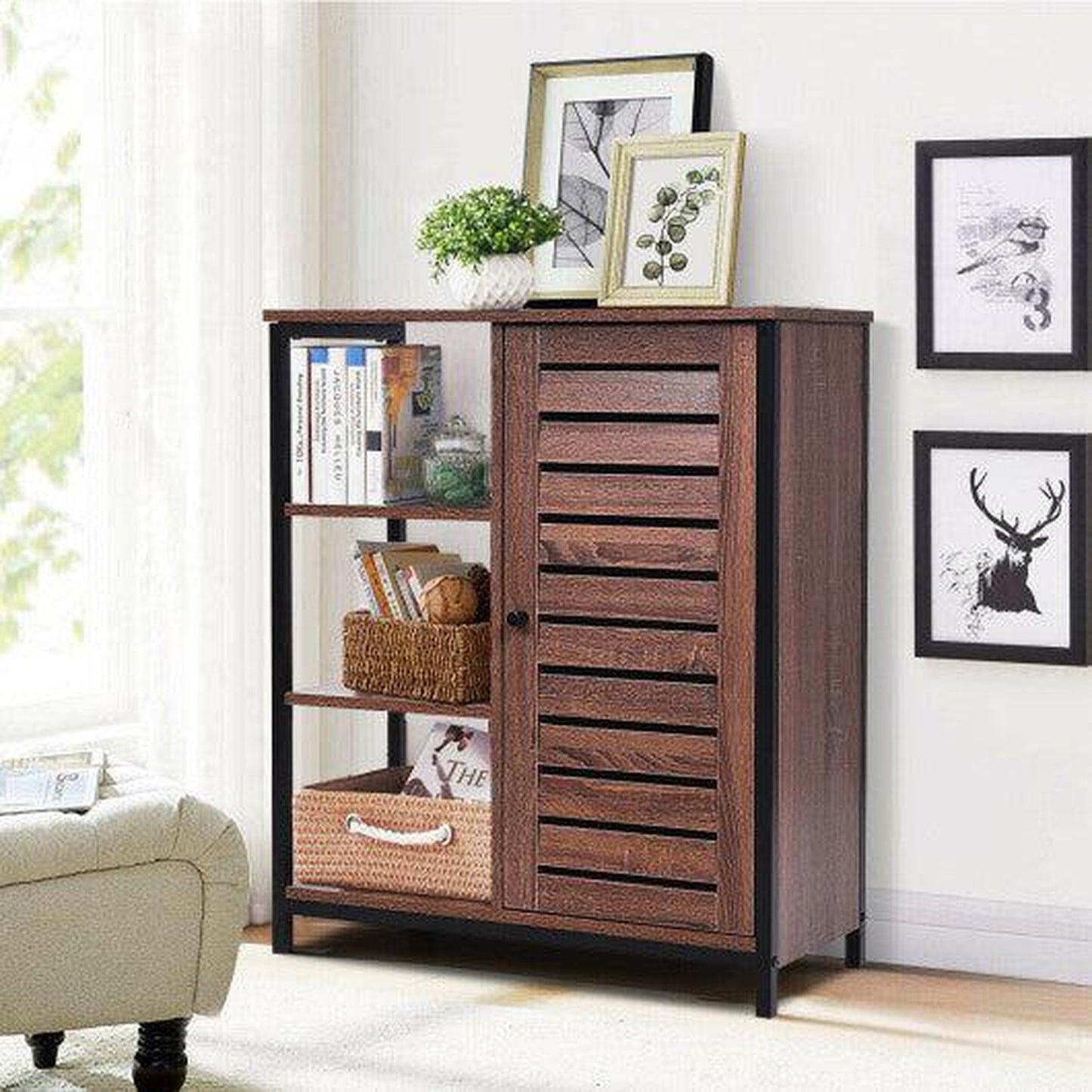 Costway Industrial Bathroom Storage Free Standing Cabinet with 3 Shelves