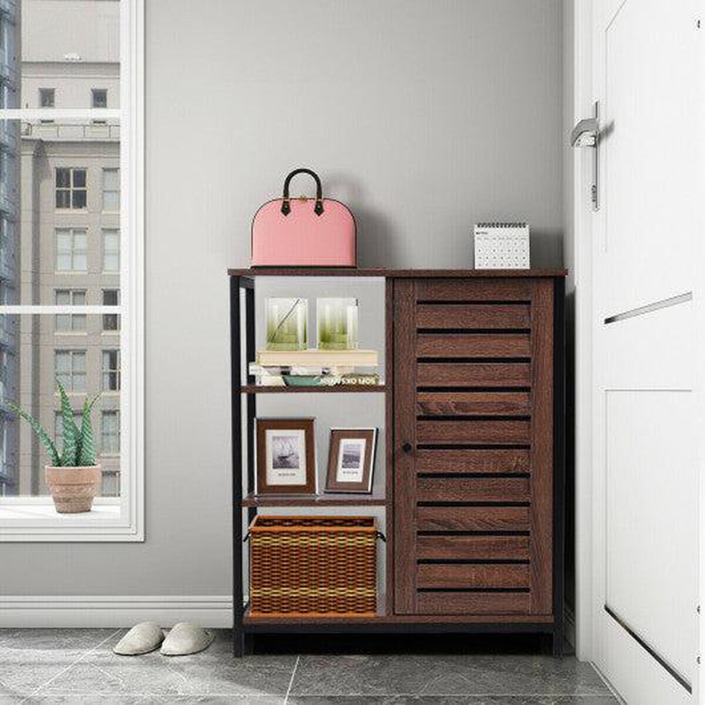 Costway Industrial Bathroom Storage Free Standing Cabinet with 3 Shelves