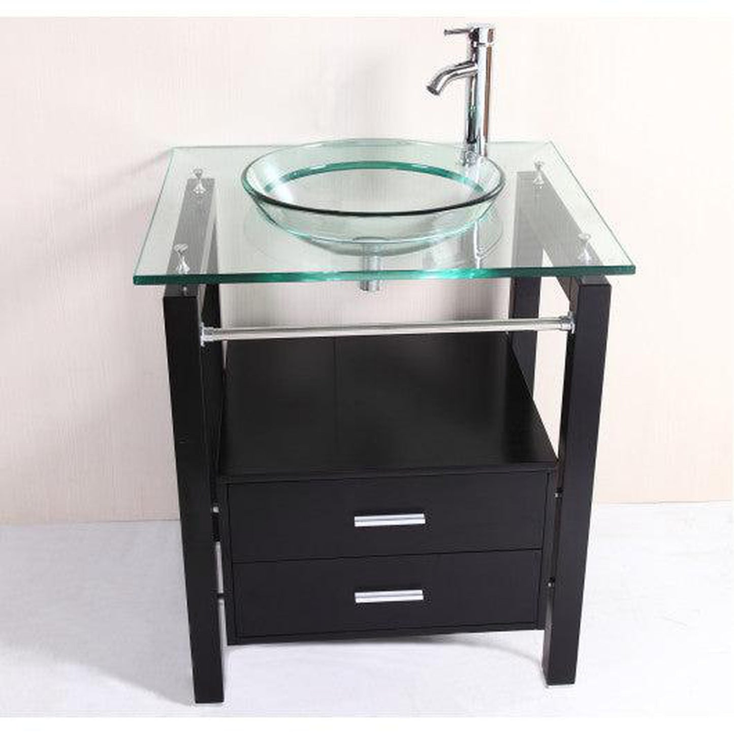 Costway Modern 28" Bathroom Tempered Clear Glass Vessel Sink & Vanity Cabinet with Faucet