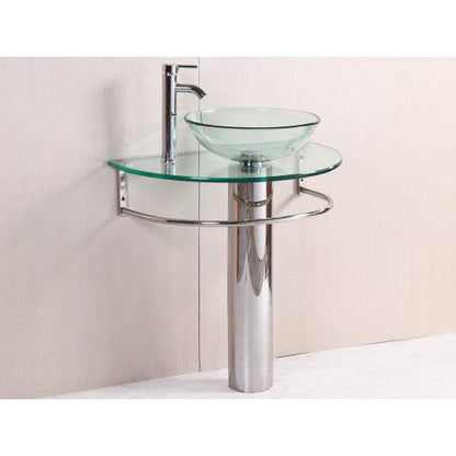 Costway Modern Bathroom Vanities Pedestal Vessel Glass Furniture Sink with Bath Faucet