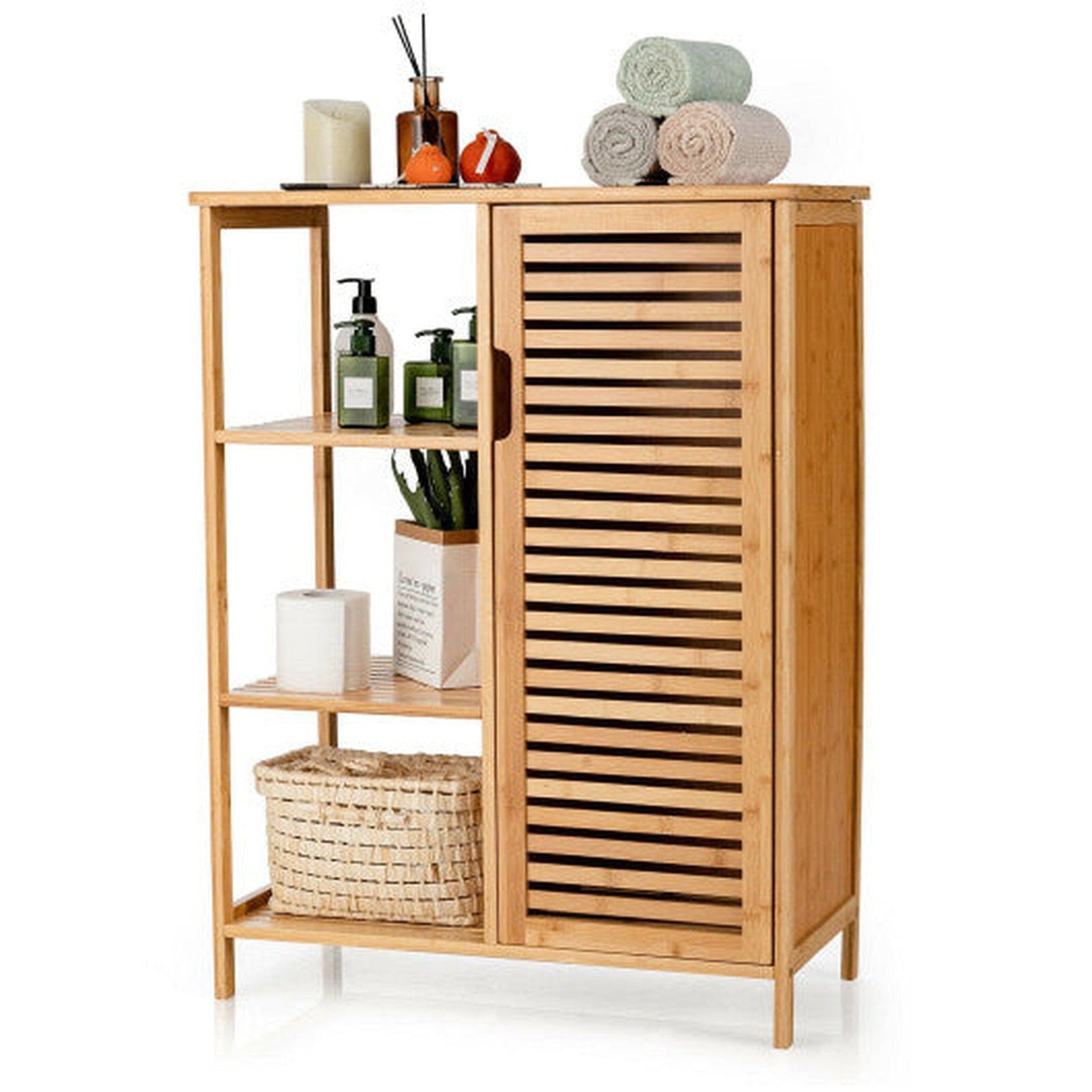 Costway Natural Bamboo Bathroom Storage Cabinet with Single Door