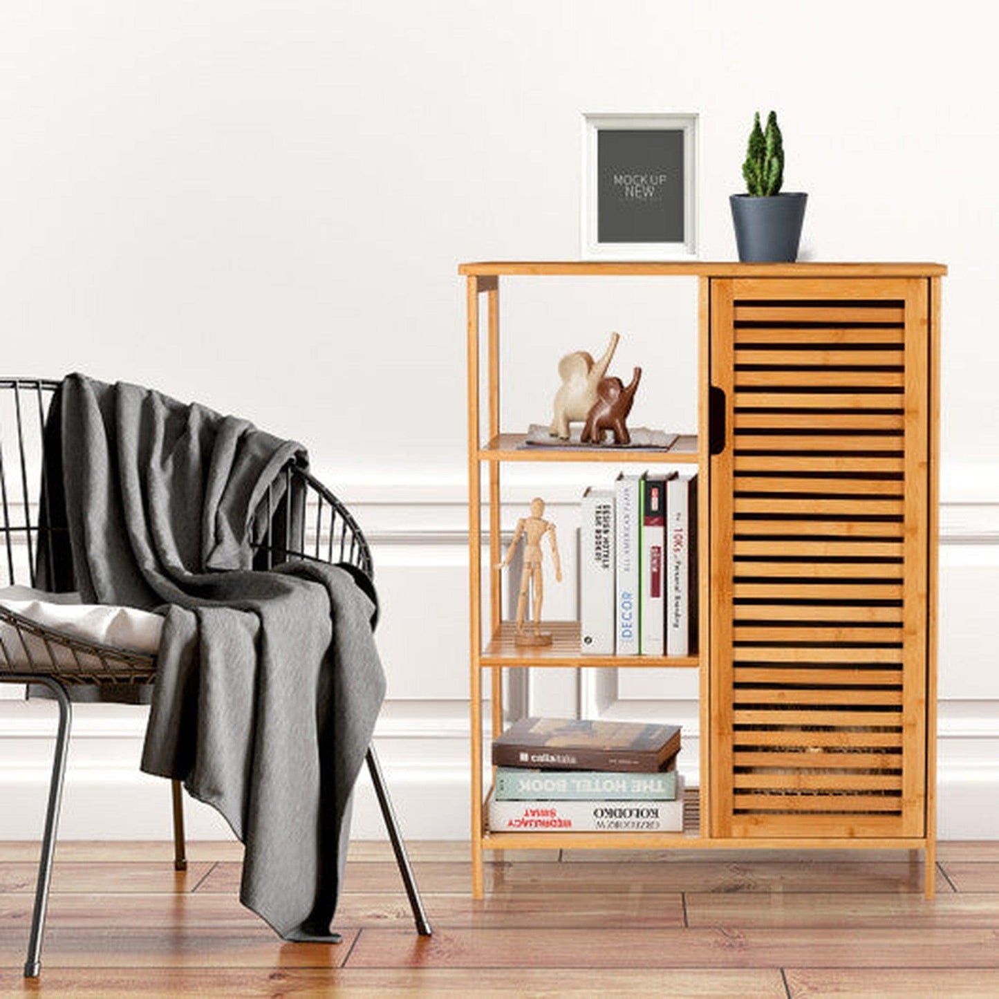 Costway Natural Bamboo Bathroom Storage Cabinet with Single Door