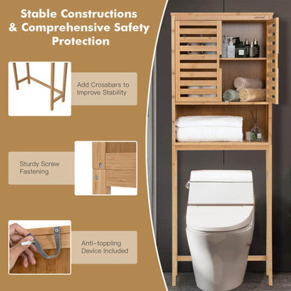 Costway Natural Bamboo Over The Toilet Storage Cabinet Bathroom with Adjustable Shelf