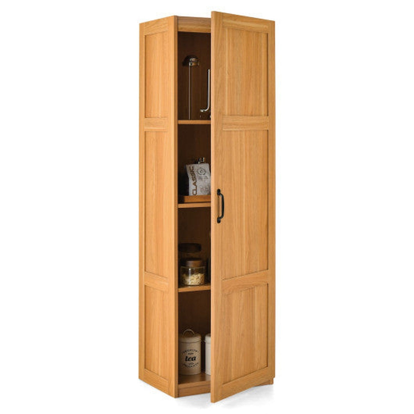 Costway Natural Tall Storage Cabinet with 4 Storage Shelves for Bathroom Living Room