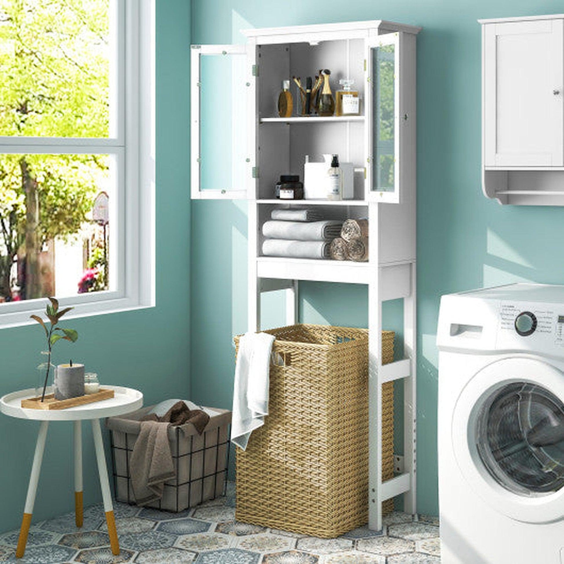 Costway Over the Toilet Storage Cabinet with Double Tempered Glass Doors