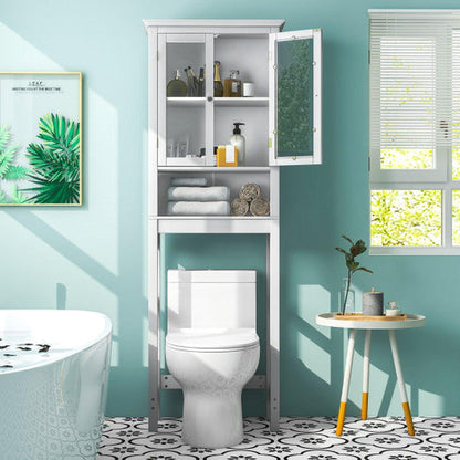 Costway Over the Toilet Storage Cabinet with Double Tempered Glass Doors