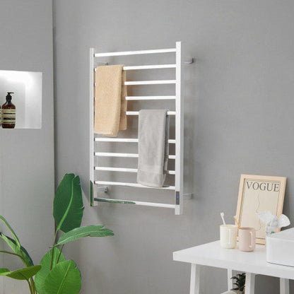 Costway Silver 10 Bar Towel Warmer Wall Mounted Electric Heated Towel Rack with Built-in Timer