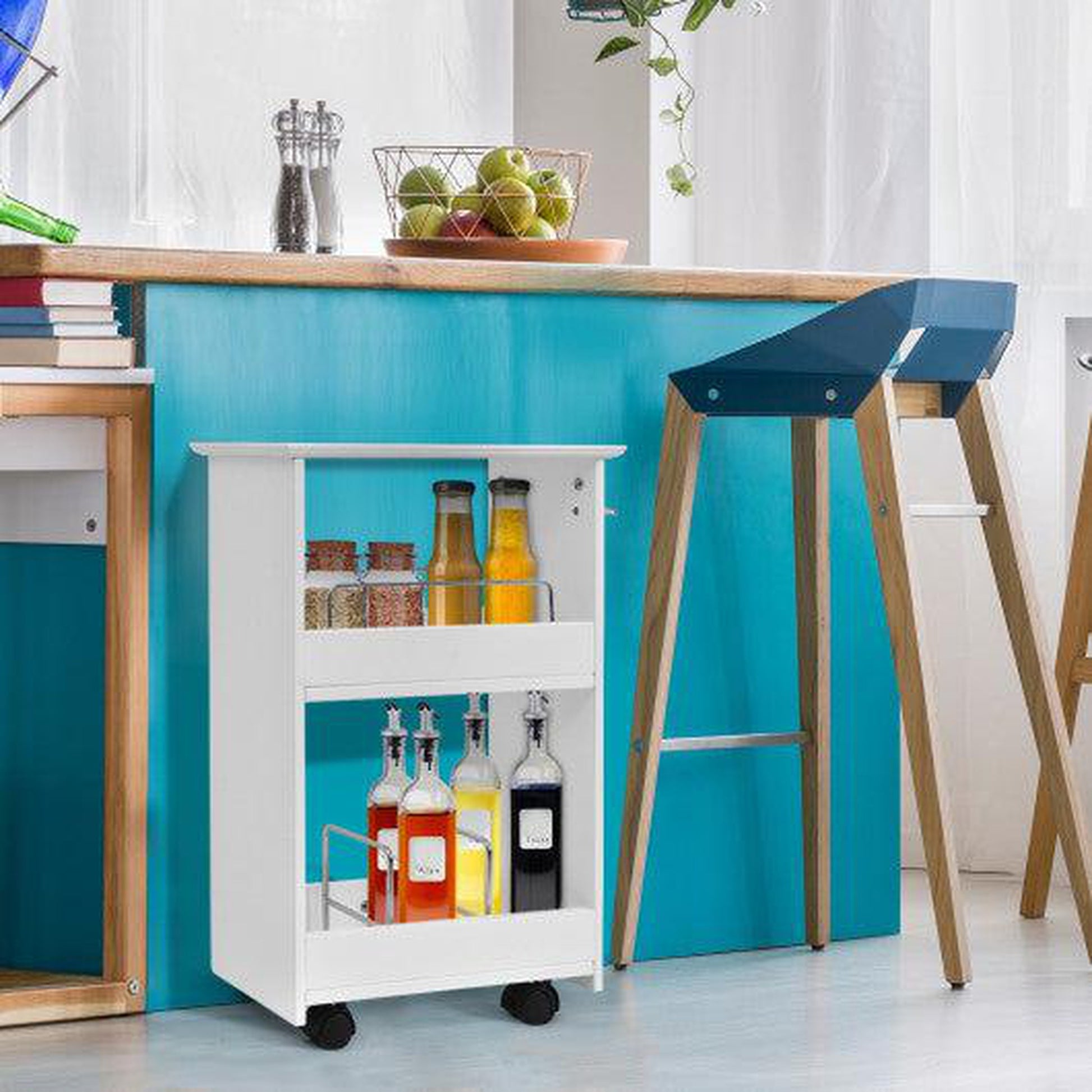 Costway Slim Rolling 3-Tier Bathroom Mobile Shelving Cabinet wih Handle