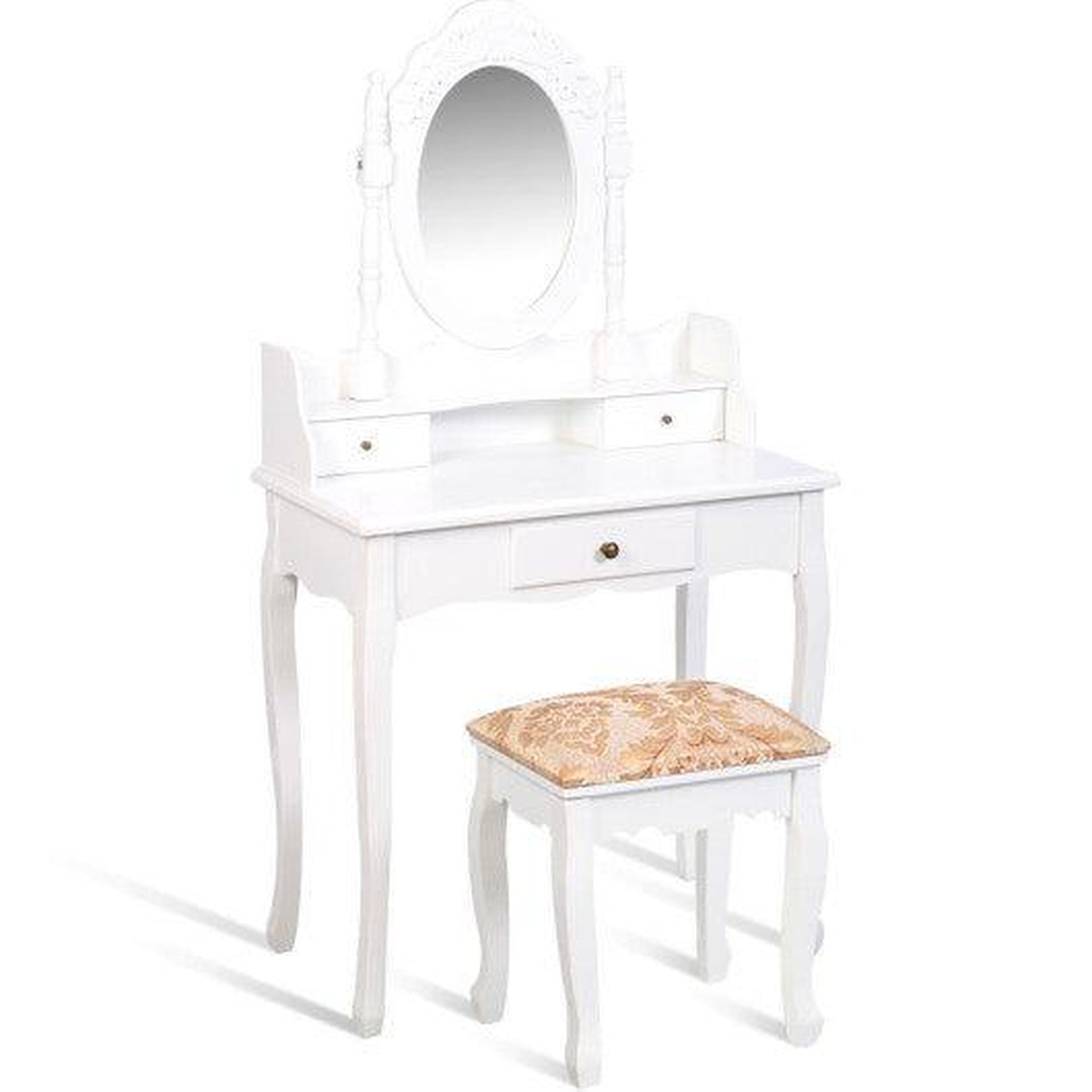 Costway Vanity Makeup Dressing Table with Rotating Mirror and 3 Drawers